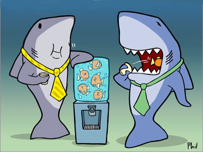 Two Sharks at Water Cooler